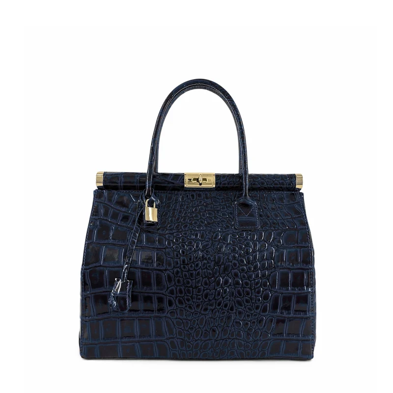 Sac bowling en cuir à motif crocodile TROCADERO CROCO Bleu marine