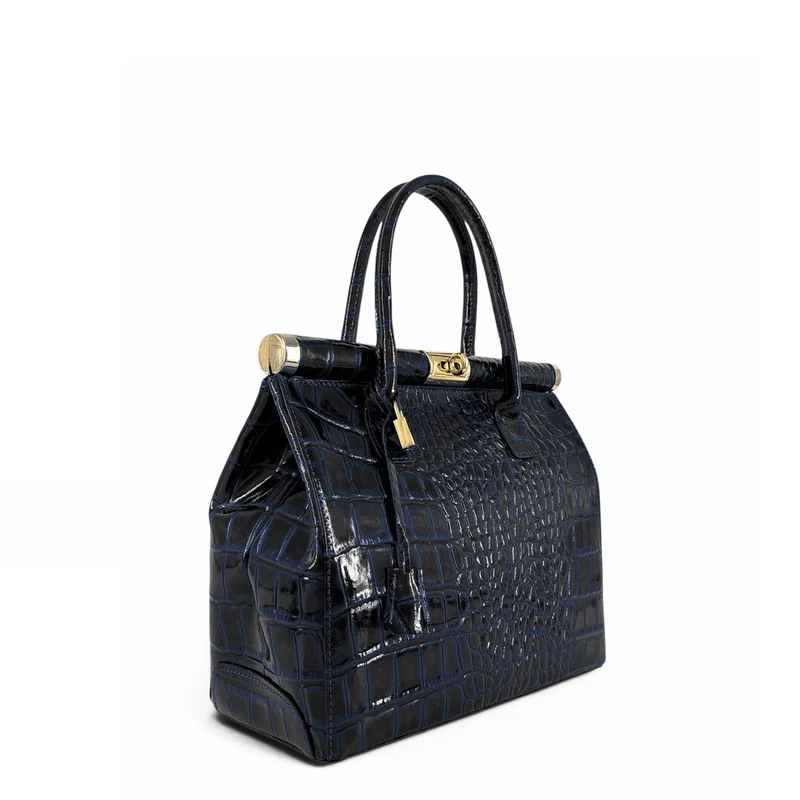 Sac bowling en cuir à motif crocodile TROCADERO CROCO Bleu marine