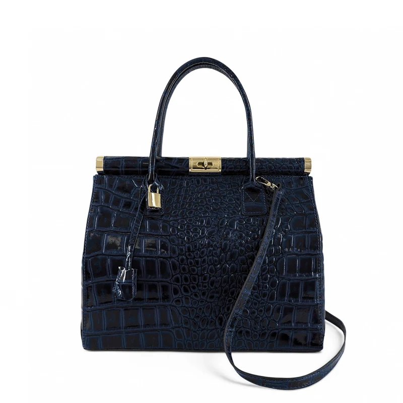 Sac bowling en cuir à motif crocodile TROCADERO CROCO Bleu marine