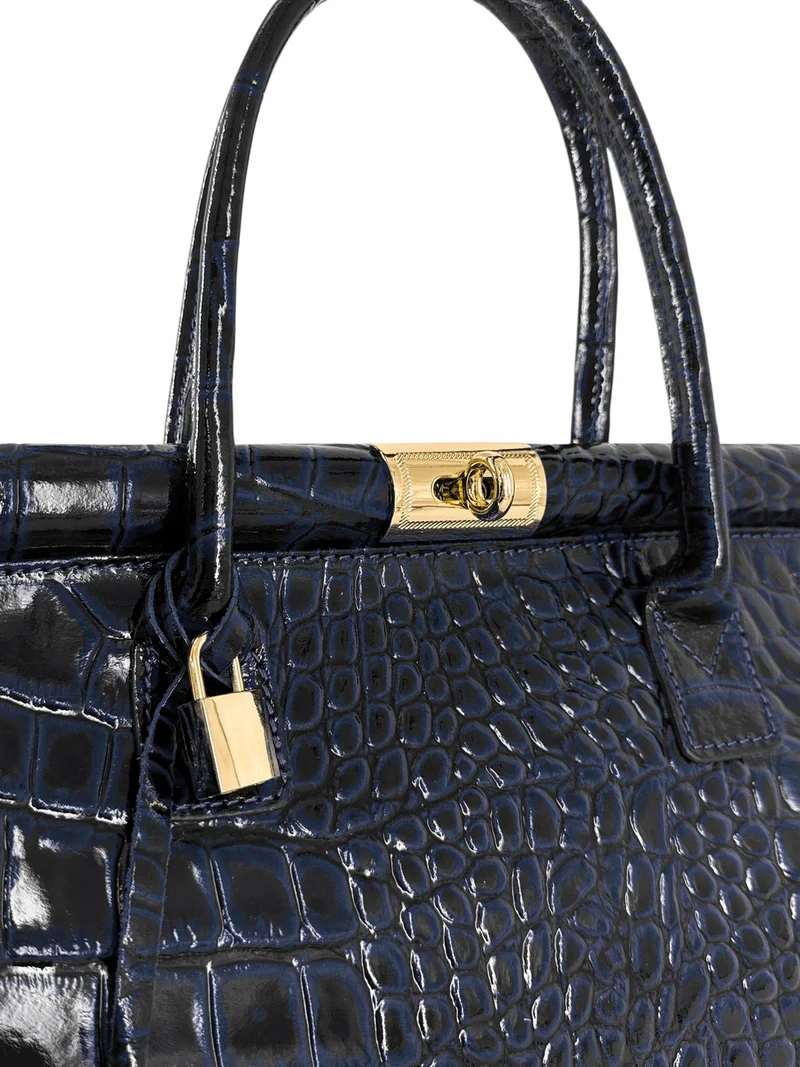Sac bowling en cuir à motif crocodile TROCADERO CROCO Bleu marine