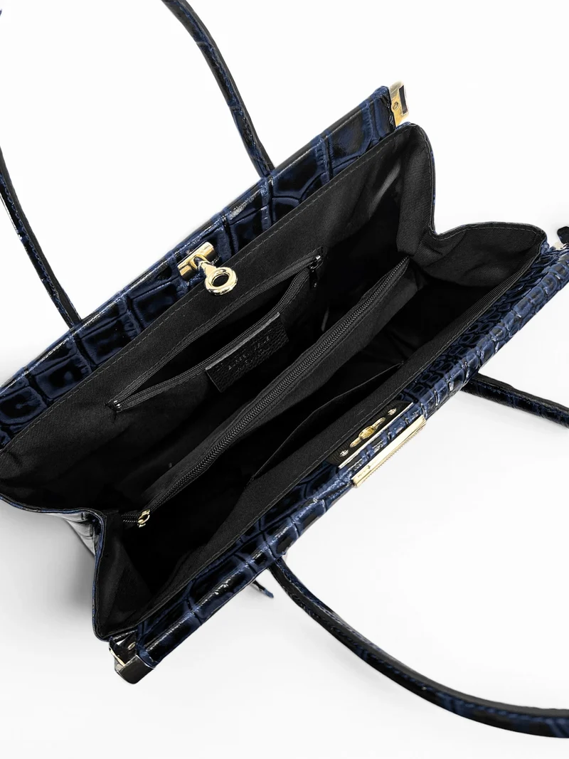 Sac bowling en cuir à motif crocodile TROCADERO CROCO Bleu marine