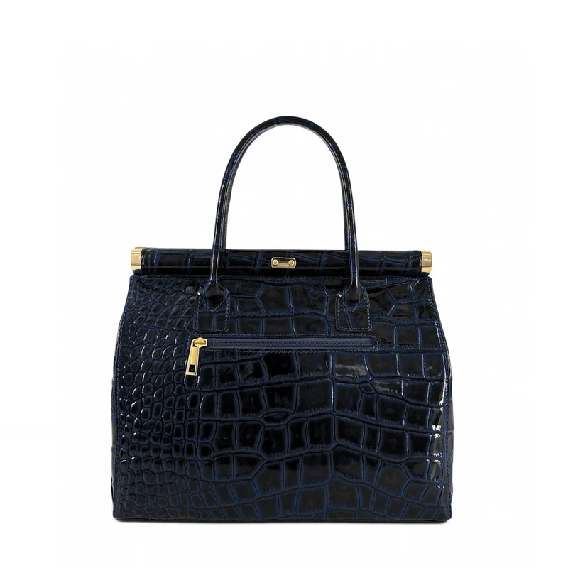 Sac bowling en cuir à motif crocodile TROCADERO CROCO Bleu marine