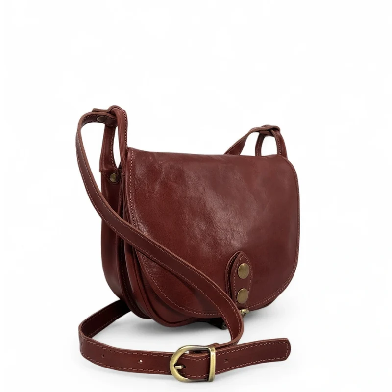 Sac bandoulière en cuir lisse LITTLE VERLAINE Châtaigne