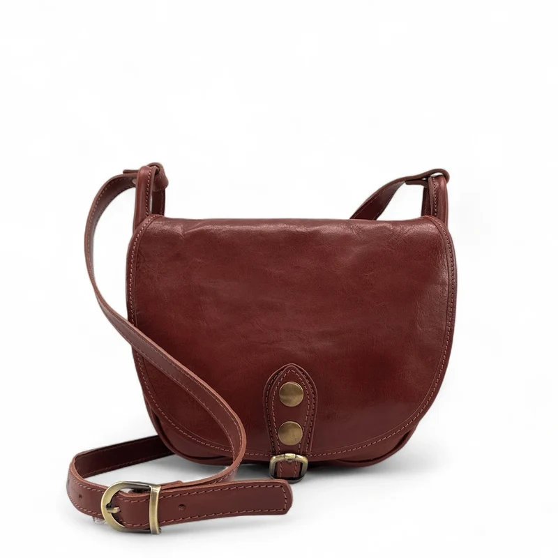 Sac bandoulière en cuir lisse LITTLE VERLAINE Châtaigne