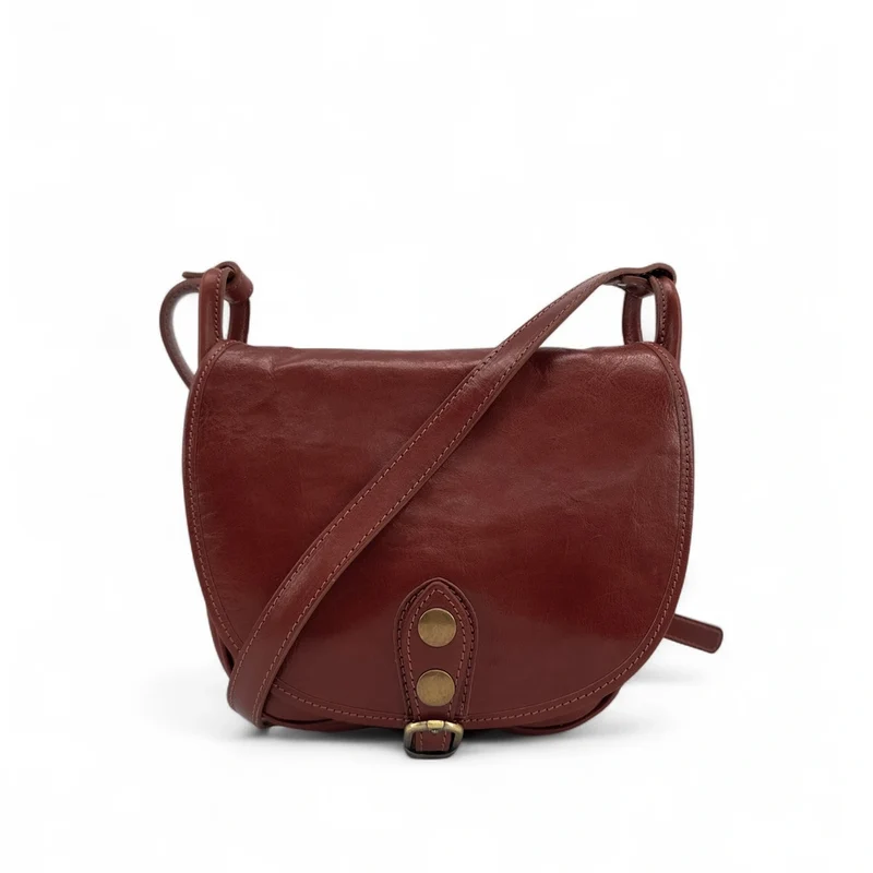 Sac bandoulière en cuir lisse LITTLE VERLAINE Châtaigne