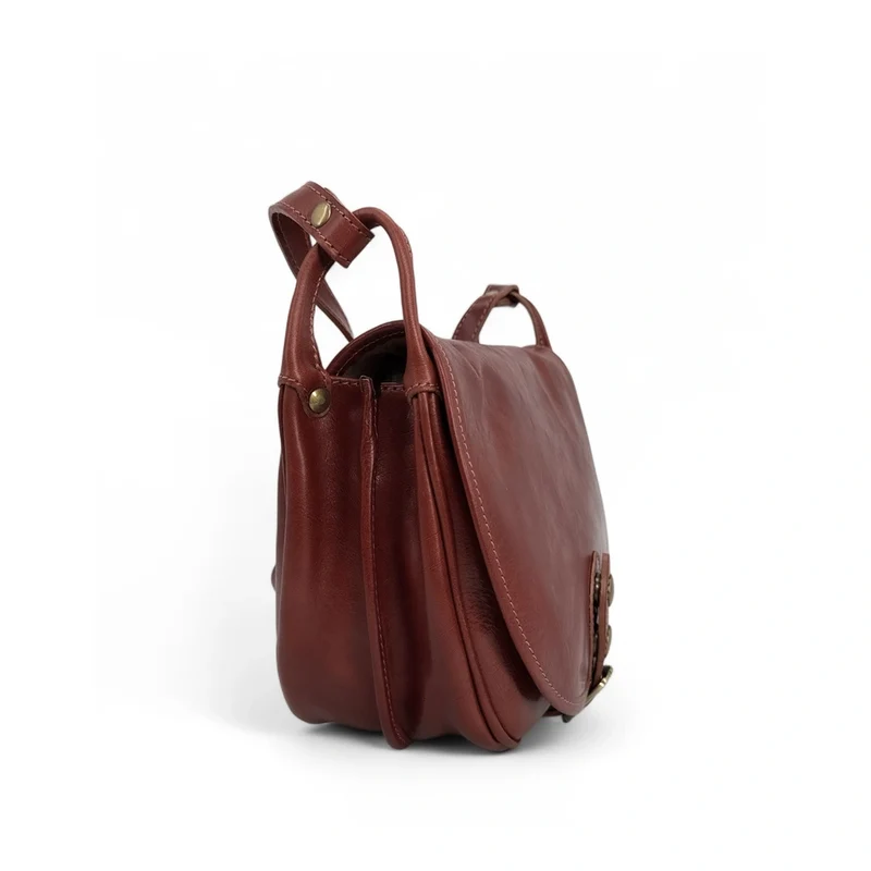 Sac bandoulière en cuir lisse LITTLE VERLAINE Châtaigne