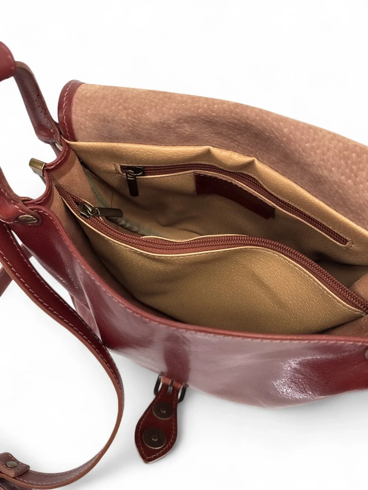 Sac bandoulière en cuir lisse LITTLE VERLAINE Châtaigne