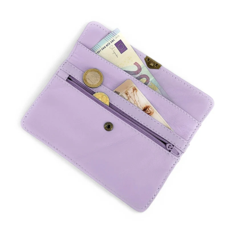 Pochette porte-monnaie en cuir lisse IMPRO Rose lilas
