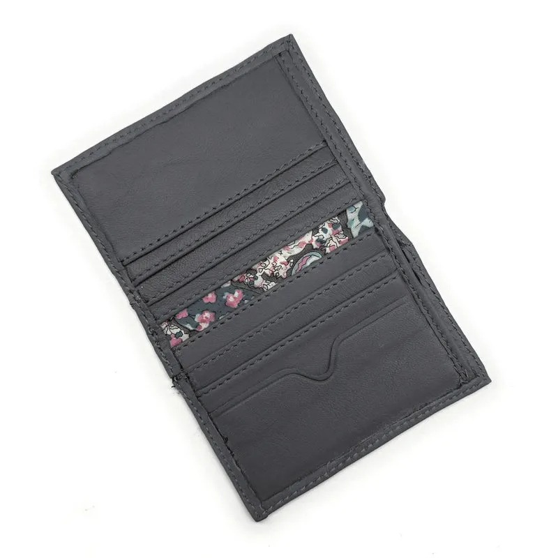 Porte-cartes en cuir lisse IMPRESSION Gris ardoise