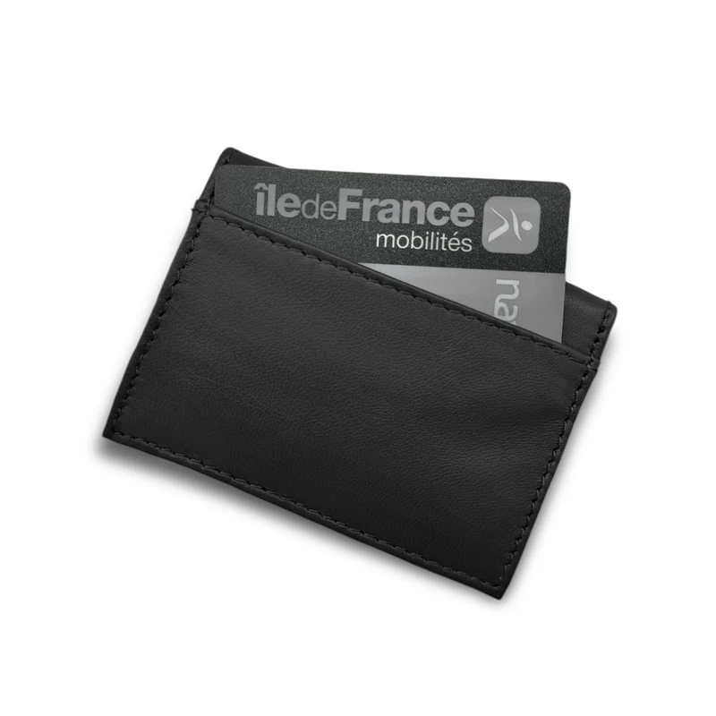 Porte-cartes en cuir lisse IMPRESSION Noir