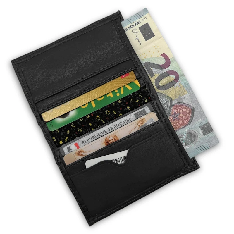 Porte-cartes en cuir lisse IMPRESSION Noir