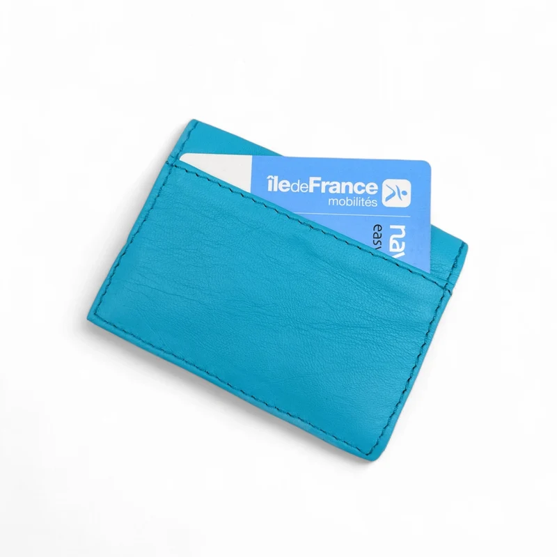Porte-cartes en cuir lisse IMPRESSION Bleu turquoise