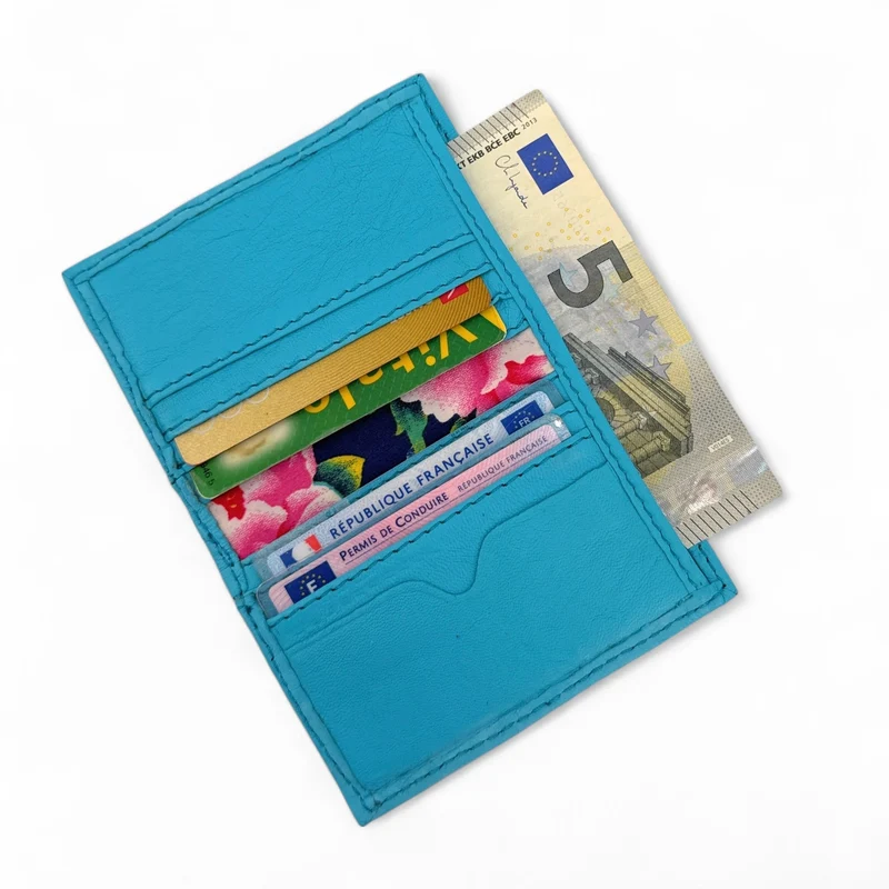 Porte-cartes en cuir lisse IMPRESSION Bleu turquoise