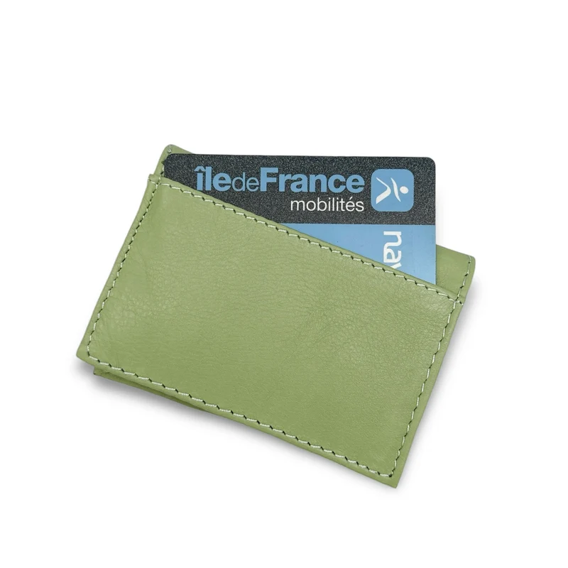Porte-cartes en cuir lisse IMPRESSION Vert matcha latte