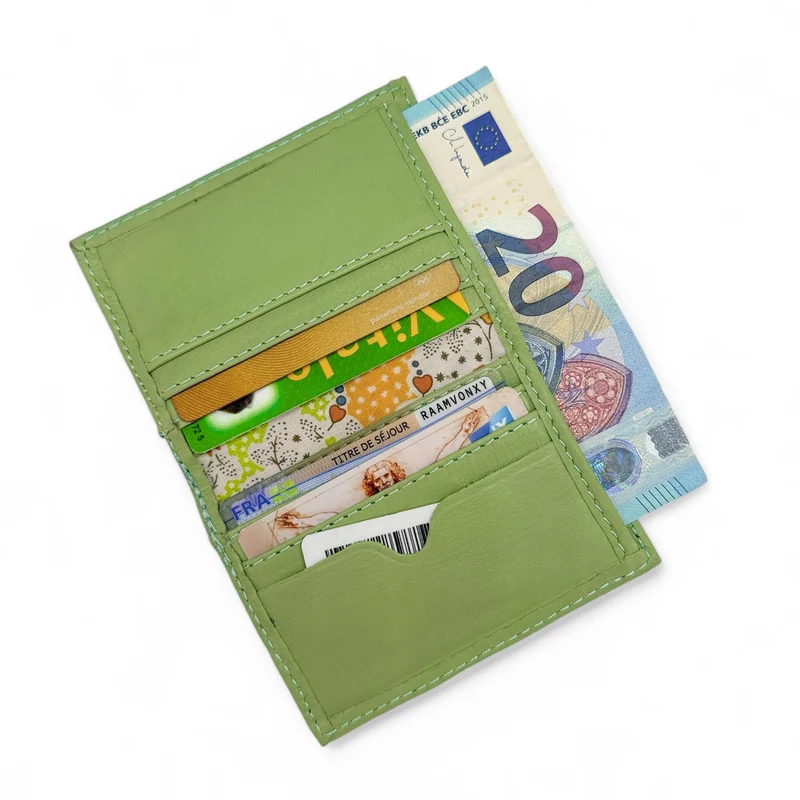 Porte-cartes en cuir lisse IMPRESSION Vert matcha latte