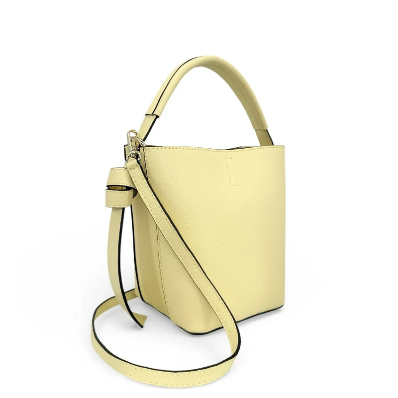 Sac seau et pochette en cuir grainé BIRDIE Soft jaune