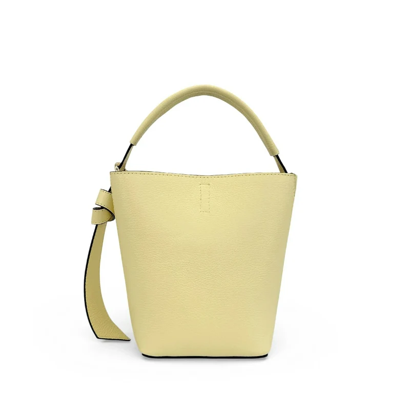 Sac seau et pochette en cuir grainé BIRDIE Soft jaune