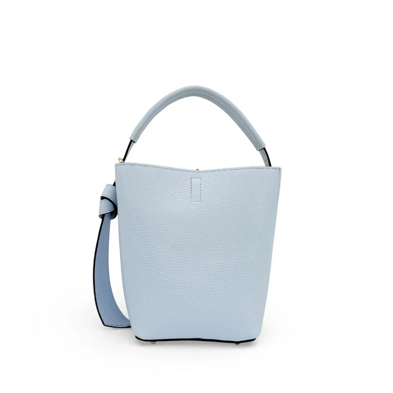 Sac seau et pochette en cuir grainé BIRDIE Bleu pastel
