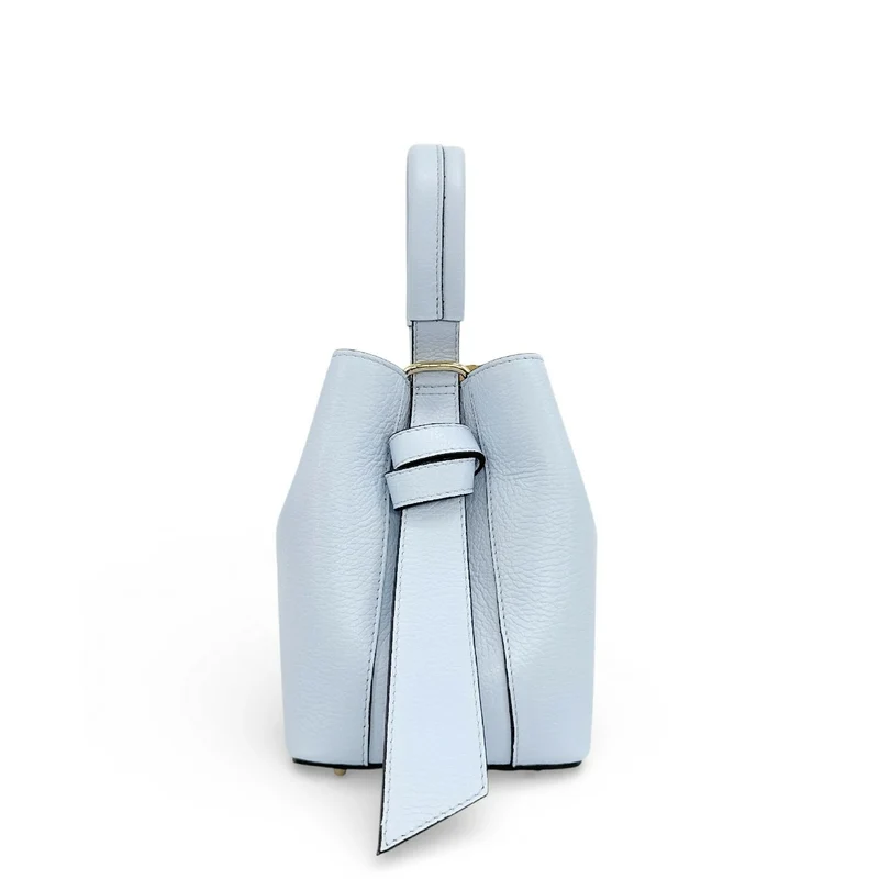 Sac seau et pochette en cuir grainé BIRDIE Bleu pastel