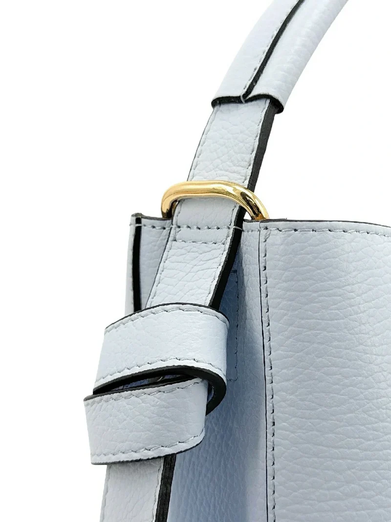 Sac seau et pochette en cuir grainé BIRDIE Bleu pastel