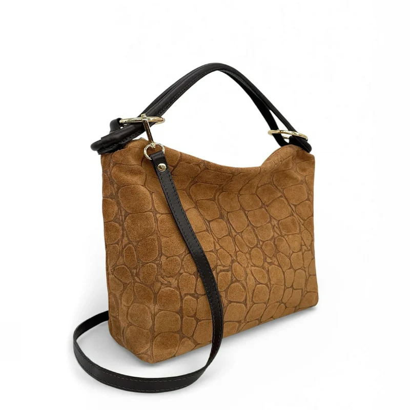 Sac pochette en daim embossé crocodile MAXINE Marron camel foncé