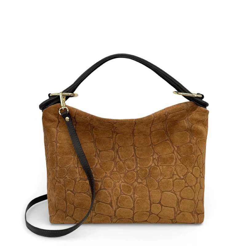Sac pochette en daim embossé crocodile MAXINE Marron camel foncé