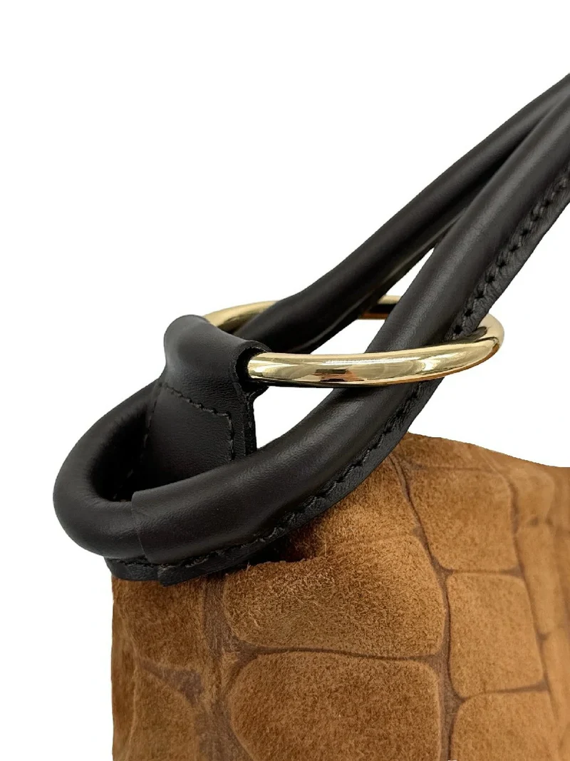 Sac pochette en daim embossé crocodile MAXINE Marron camel foncé