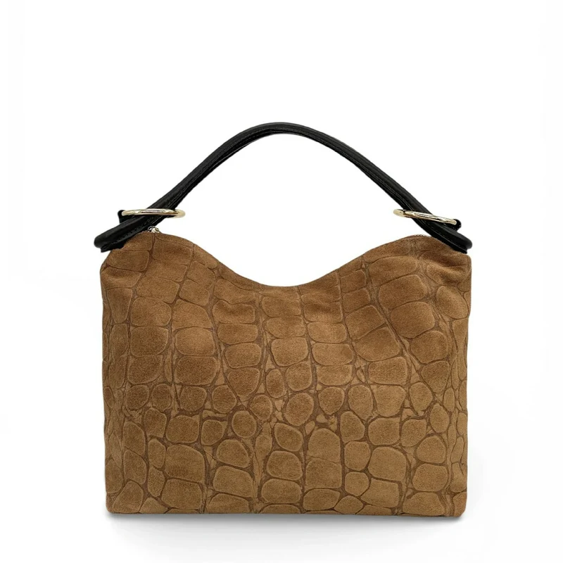 Sac pochette en daim embossé crocodile MAXINE Marron camel foncé