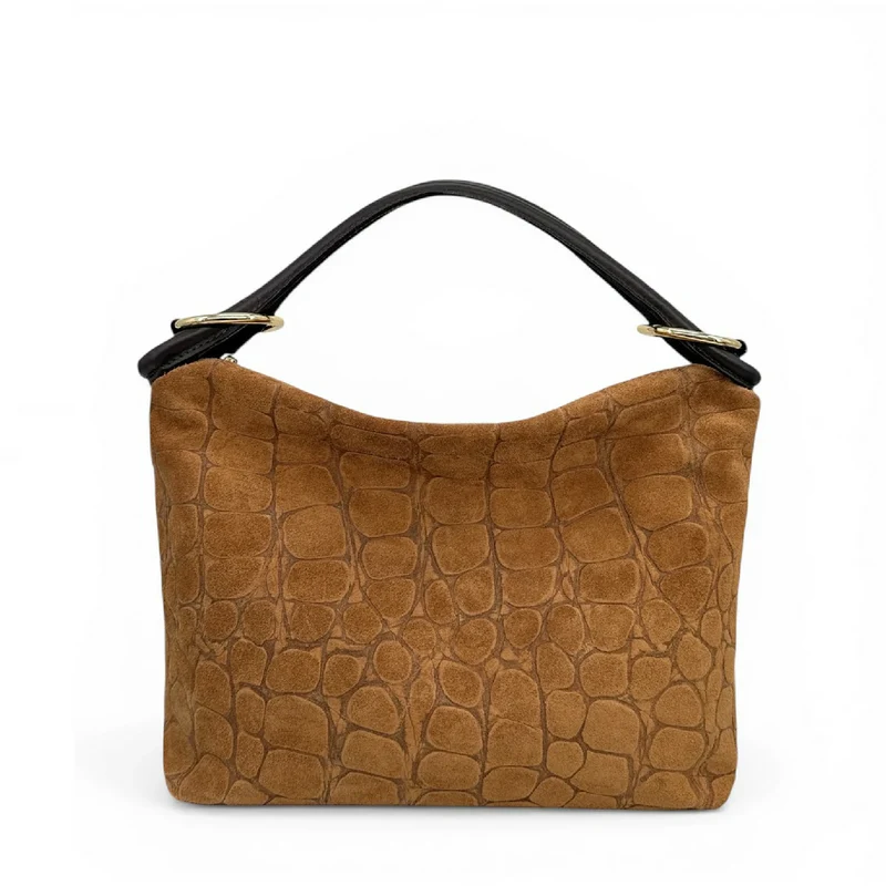 Sac pochette en daim embossé crocodile MAXINE Marron camel foncé
