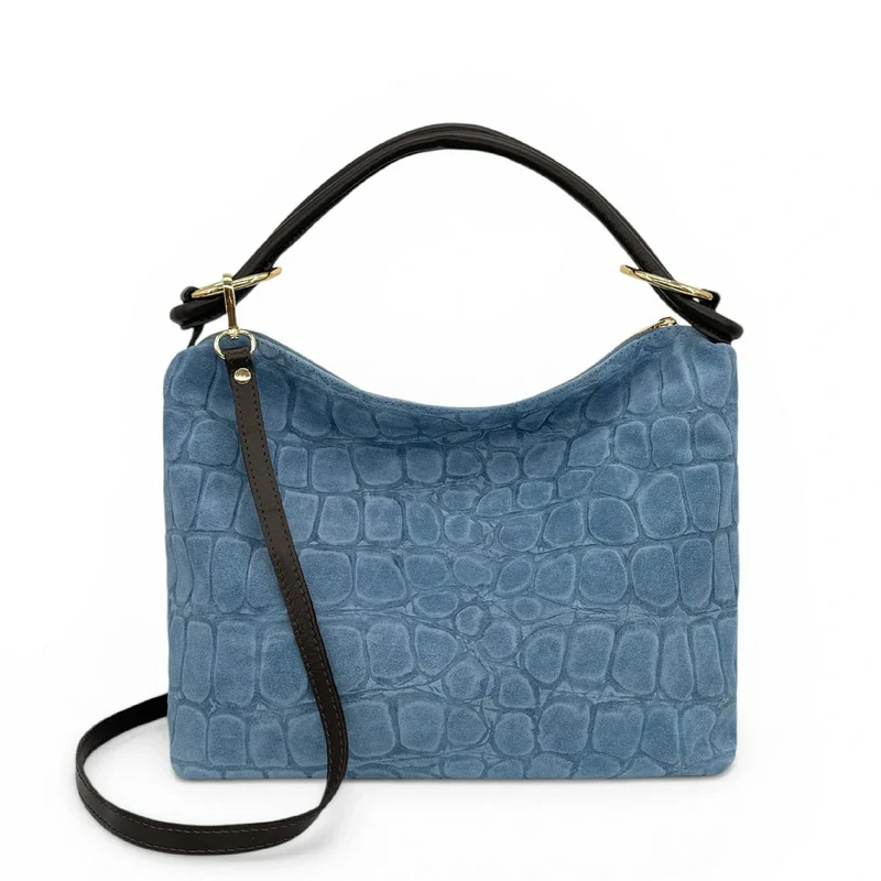 Sac pochette en daim embossé crocodile MAXINE Bleu denim
