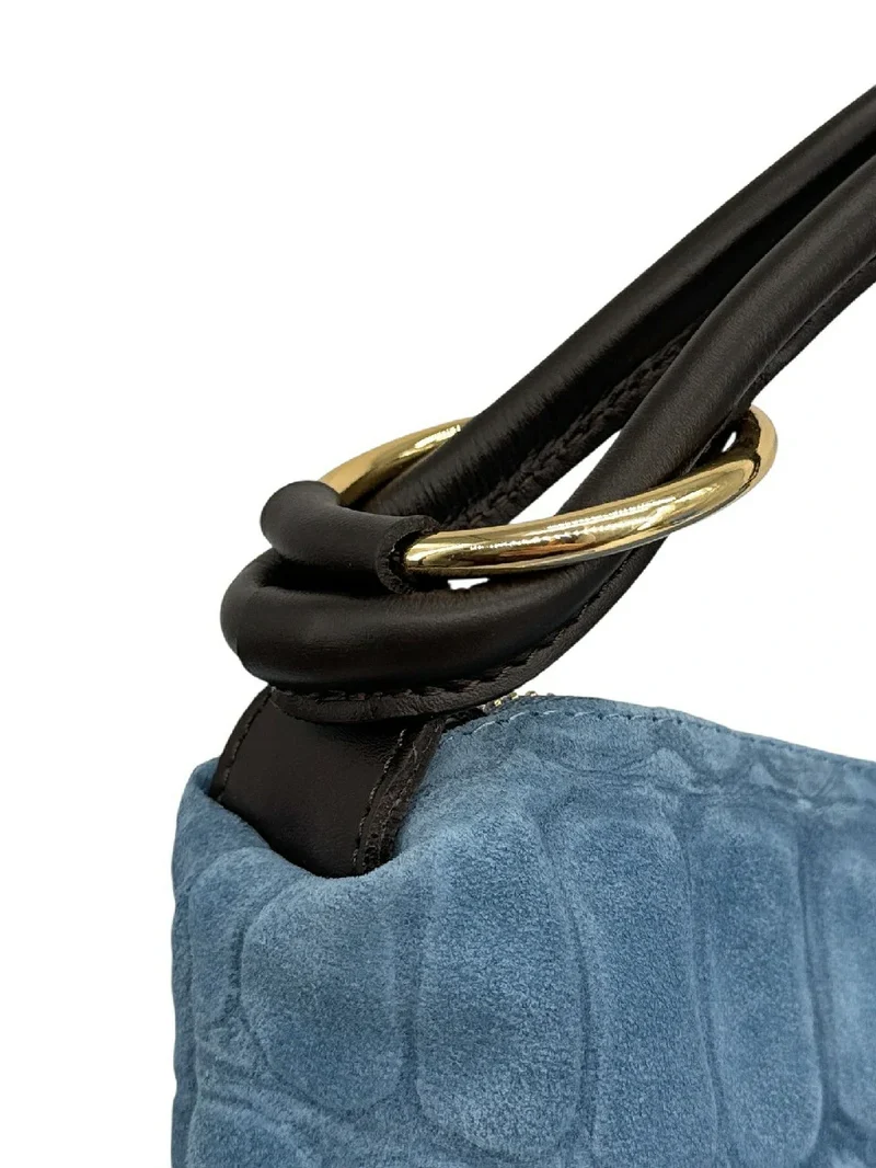 Sac pochette en daim embossé crocodile MAXINE Bleu denim