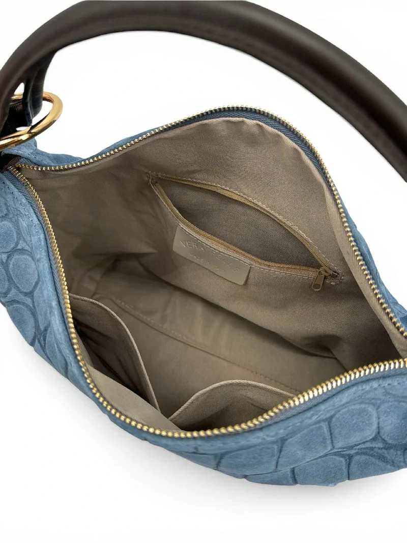 Sac pochette en daim embossé crocodile MAXINE Bleu denim