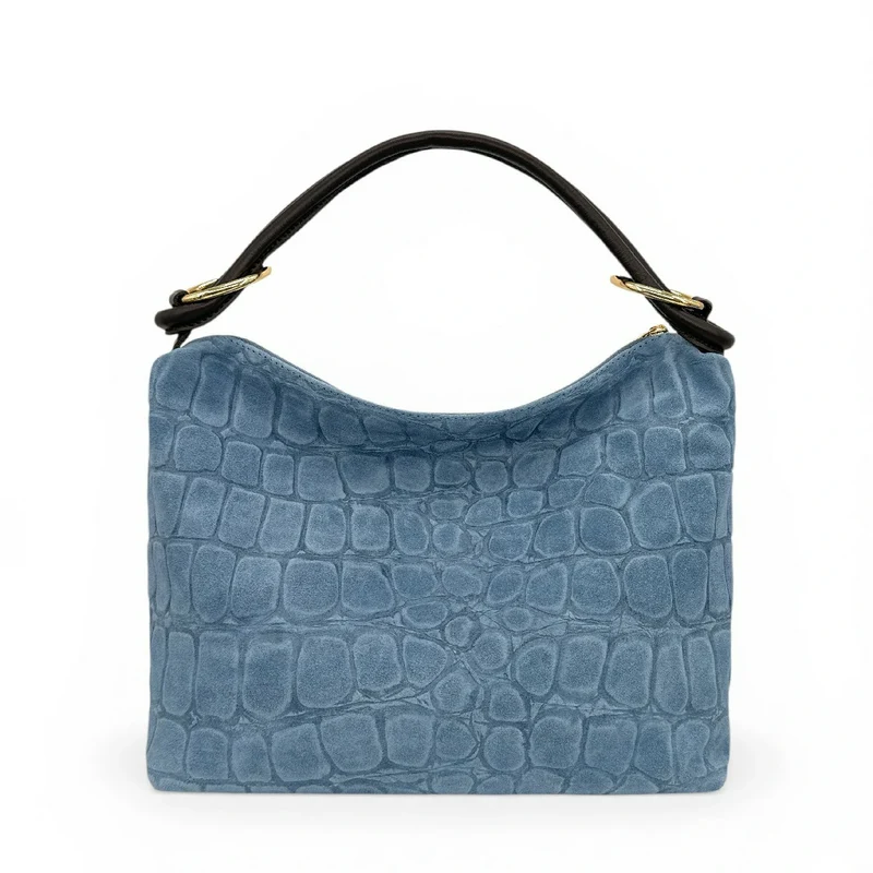 Sac pochette en daim embossé crocodile MAXINE Bleu denim