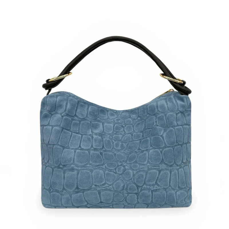 Sac pochette en daim embossé crocodile MAXINE Bleu denim
