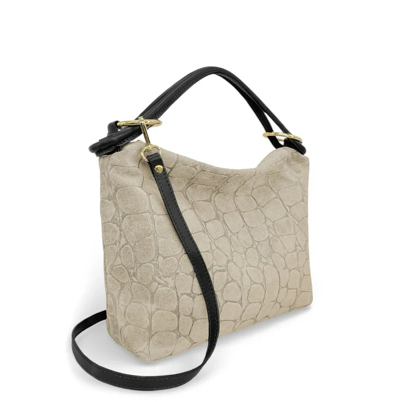 Sac pochette en daim embossé crocodile MAXINE Beige crème