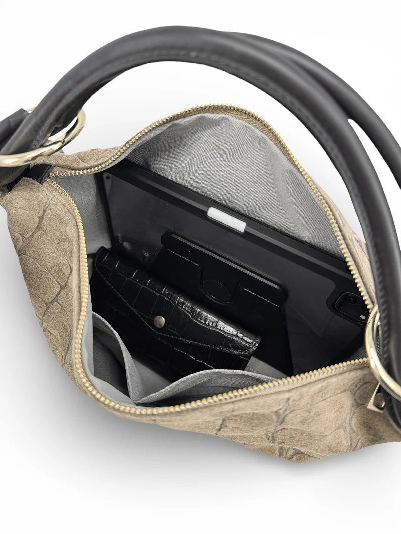 Sac pochette en daim embossé crocodile MAXINE Beige crème