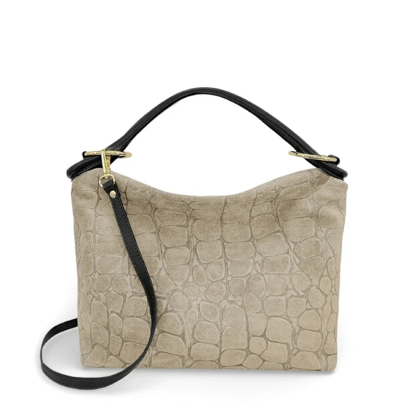 Sac pochette en daim embossé crocodile MAXINE Beige crème