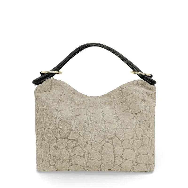 Sac pochette en daim embossé crocodile MAXINE Beige crème