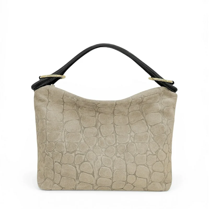 Sac pochette en daim embossé crocodile MAXINE Beige crème