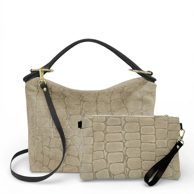 Sac pochette en daim embossé crocodile MAXINE Beige crème