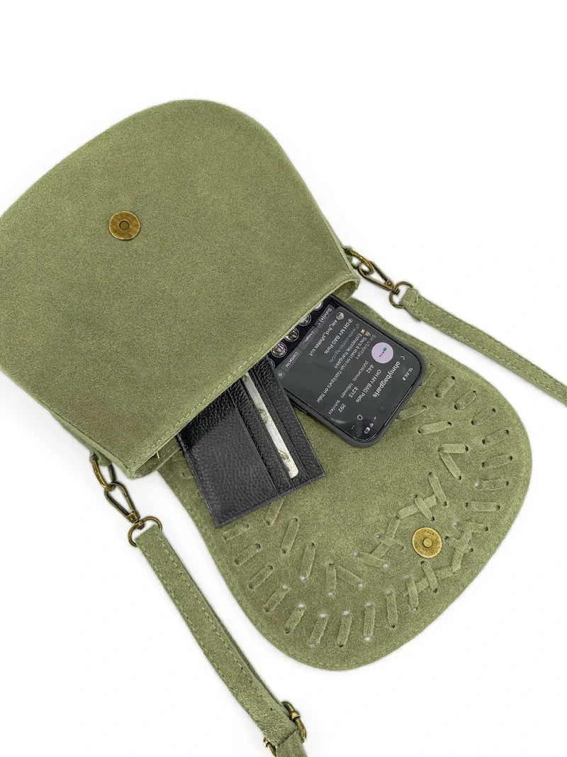 Sac besace en cuir daim SEDONA Vert matcha latte
