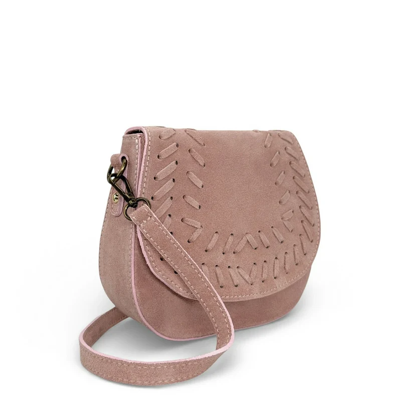 Sac besace en cuir daim SEDONA Rose pastel