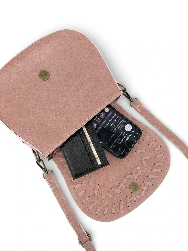 Sac besace en cuir daim SEDONA Rose pastel