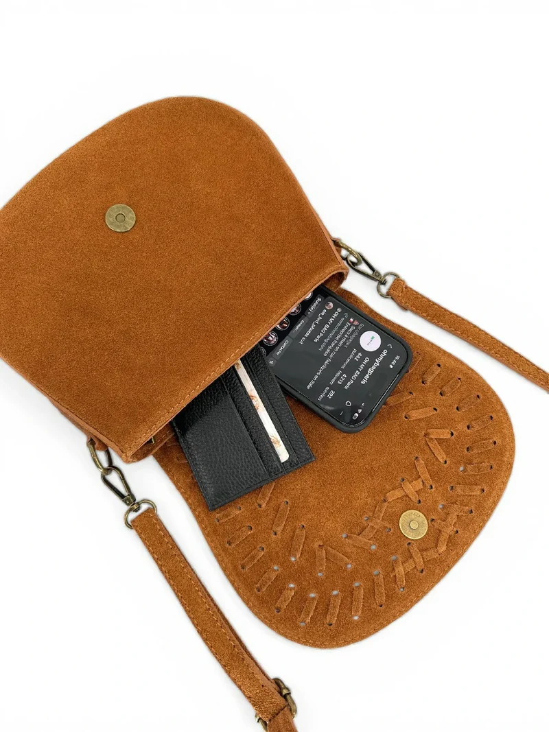 Sac besace en cuir daim SEDONA Marron camel