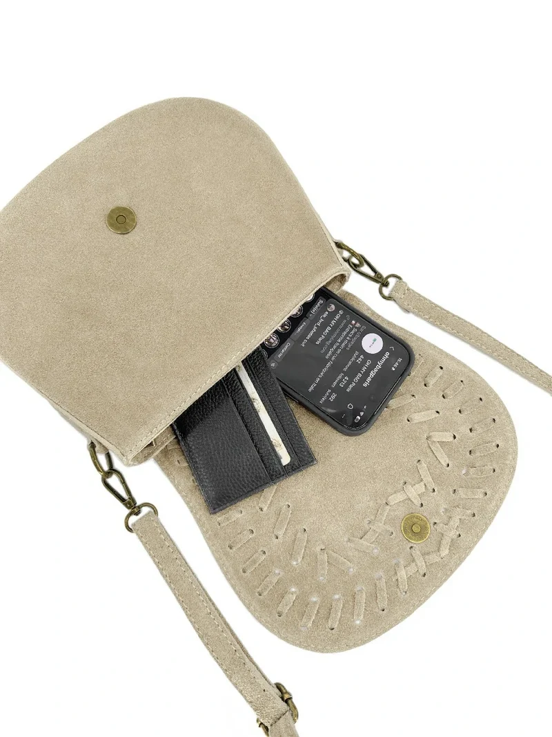 Sac besace en cuir daim SEDONA Beige crème