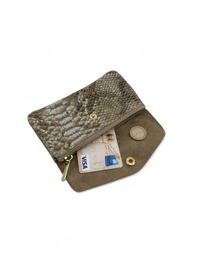 Pochette porte-monnaie en cuir brossé COMPO BROSSEE Python