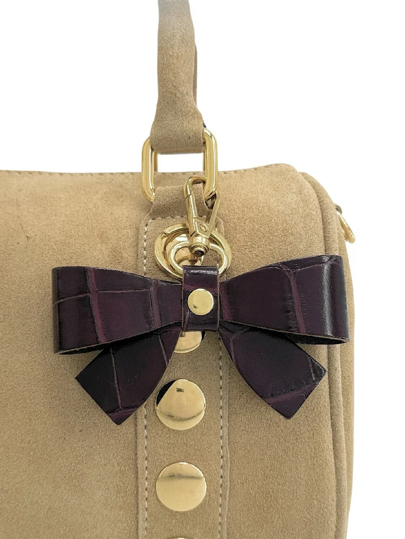 Porte-clés en cuir à motif crocodile FARFALA CROCO Prune