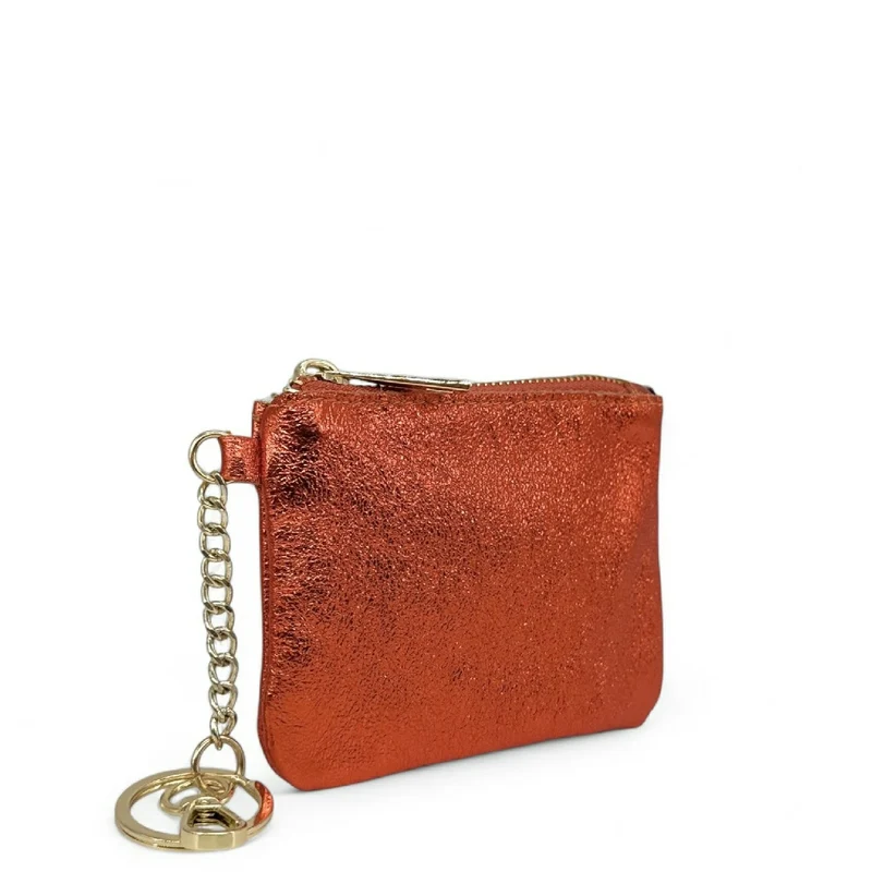 Porte-monnaie porte-clés en cuir irisé POCKET GLOW Orange