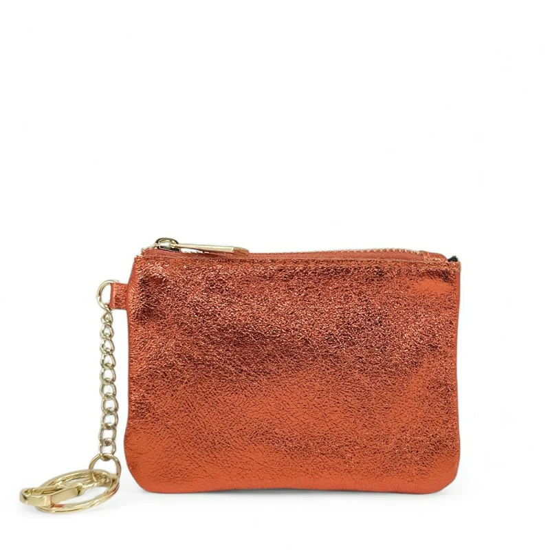 Porte-monnaie porte-clés en cuir irisé POCKET GLOW Orange