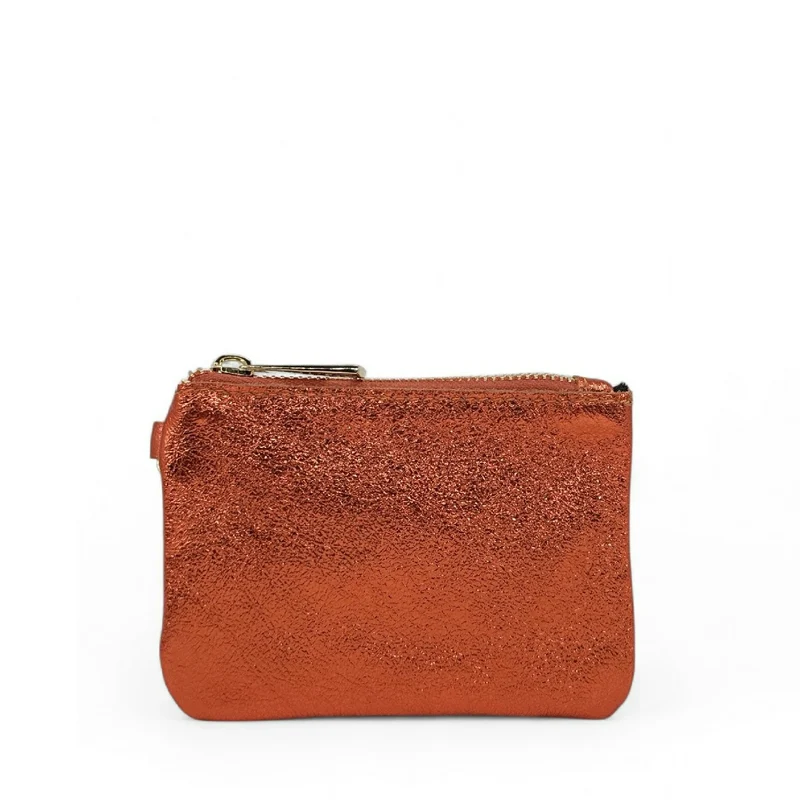 Porte-monnaie porte-clés en cuir irisé POCKET GLOW Orange